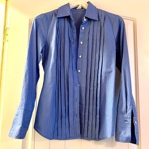 Women’s J.Crew Pinstripe Pleated Fitted Oxford Shirt.  Size XS.  Never  worn.